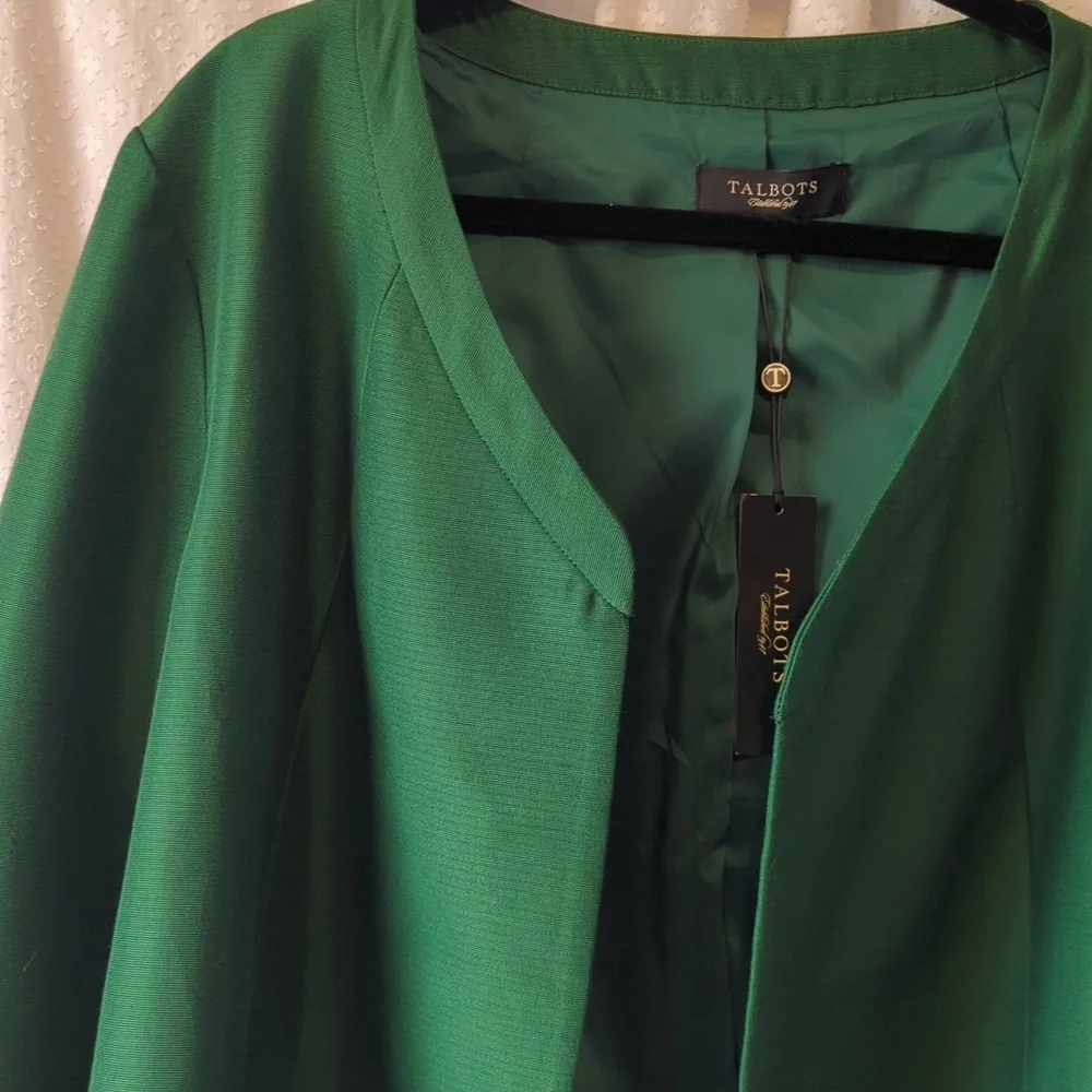 Talbots Emerald Green Cotton Silk Blazer Jacket Women's Size 20 NWT - Picture 2 of 11